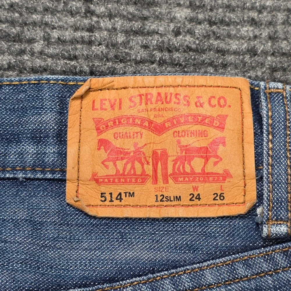 Levis 514 Slim Straight Jeans Boy's Size 12 Slim W24 L26 Blue Medium Wash Denim